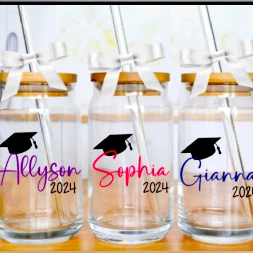 Class of 2025 20oz glass beer can tumblers bamboo lid  straw personalization